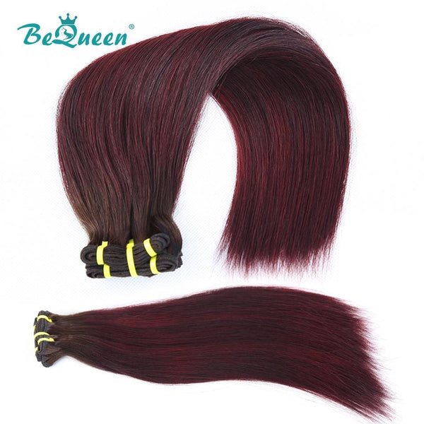 BeQueen Tissage Cheveux Raides à Double Tirage Cheveux Fumi 100% Cheveux vierges de couleur Châtain #4 Grenat #99J