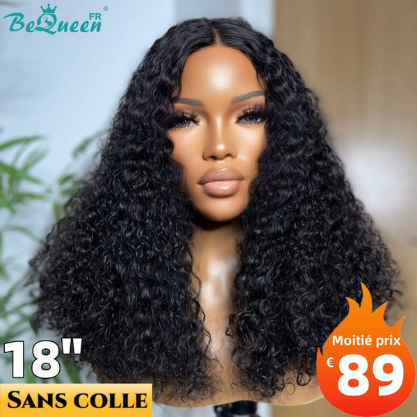 BeQueen "Alice" Perruque Customisée Longue Curly Pré-max: Pré-épilés+Prêt à porter Sans Colle+Pré-blanchiment Lace Closure 4*4 18 Pouces Moitié prix