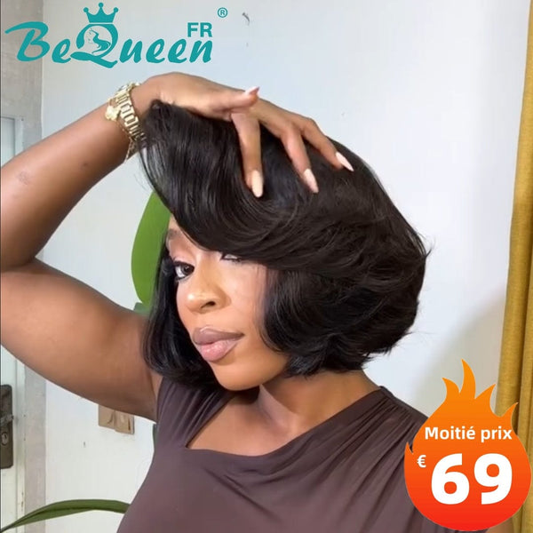 BeQueen "Bobbie" Perruque Bob en couches couleur Noir avec lace closure 4*4 Moitié prix