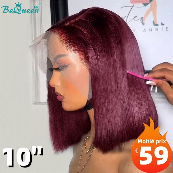 BeQueen "Lina" Perruque Bob Lisse couleur Rouge bordeaux avec Lace Frontale 10 Pouces Moitié prix