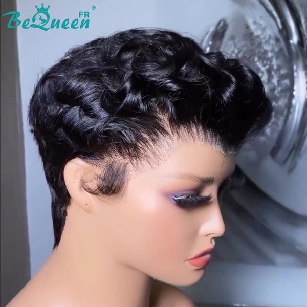 BeQueen "Maroney" Perruque Pixie bouclée couleur Noir avec Lace frontale Moitié prix