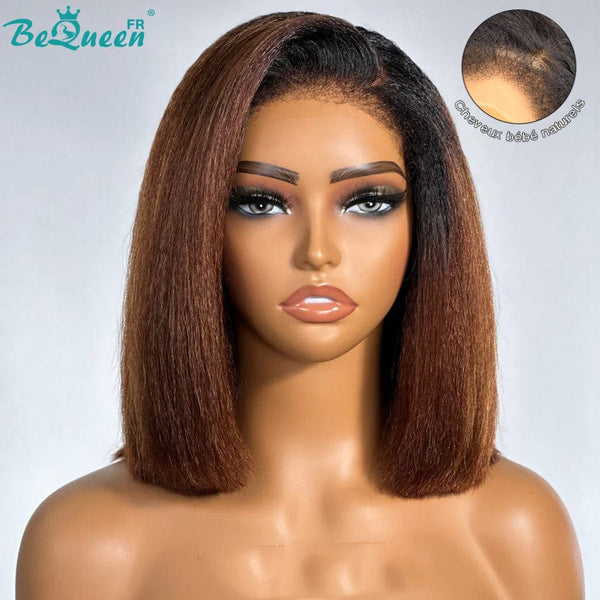 BeQueen “Mily” Curly Edges Bob Wig Kinky Straight Ready to Wear 4x4 Glueless 