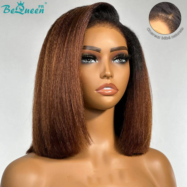 BeQueen “Mily” Curly Edges Bob Wig Kinky Straight Ready to Wear 4x4 Glueless 