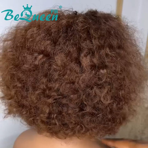 BeQueen “Yonne” Perruque Bob Culy couleur Marron avec Lace frontale 13*4