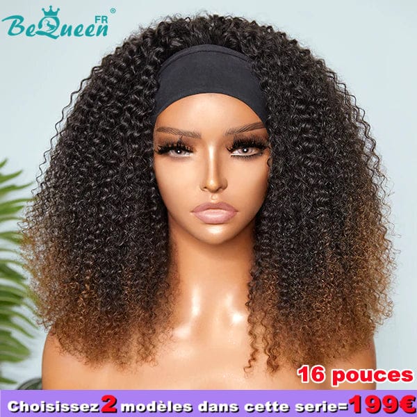 BeQueen 199€=2 perruques Perruque Bob à bandeau Kinky Curly Noir et Marron