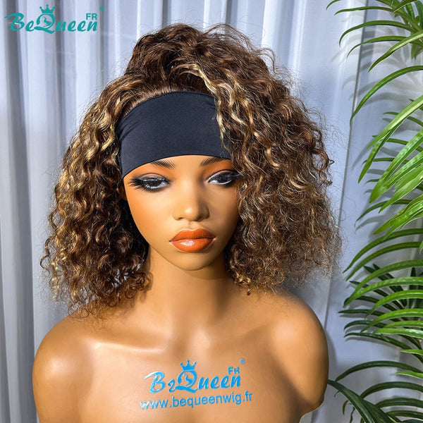 BeQueen Perruque Bob à bandeau Curly Wave Marron Mix Miel Moitié prix