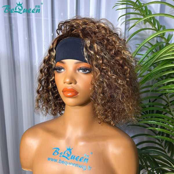 BeQueen Perruque Bob à bandeau Curly Wave Marron Mix Miel Moitié prix