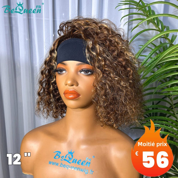 BeQueen Perruque Bob à bandeau Curly Wave Marron Mix Miel Moitié prix