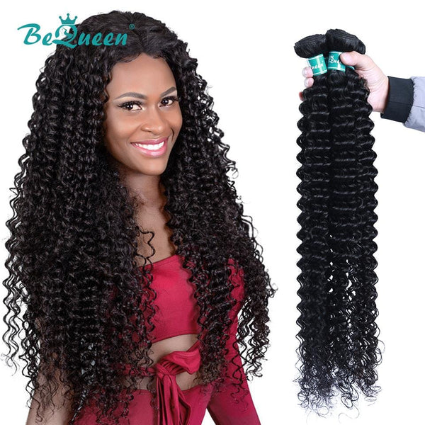 BeQueen  Paquets de Tissage Cheveux Longs Deep Wave 100% Cheveux vierges de Couleur Noir #1B Longueur 8-40 pouces