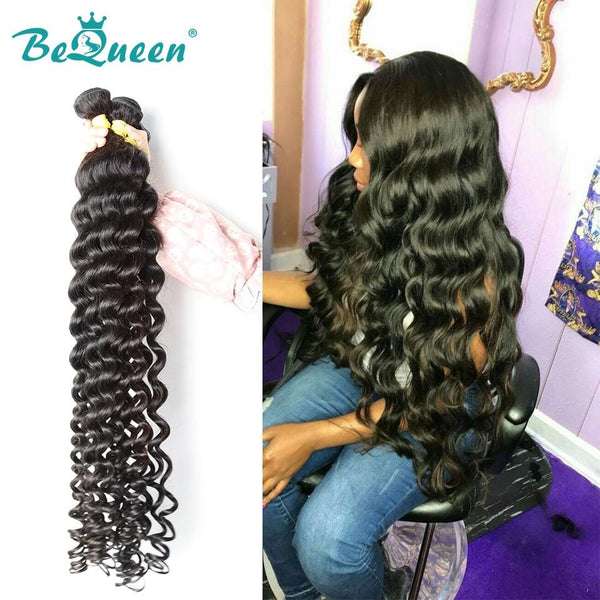 BeQueen  Paquets de Tissage Cheveux longs Natural Wave 100% Cheveux vierges de Couleur Noir #1B Longueur 8-40 pouces