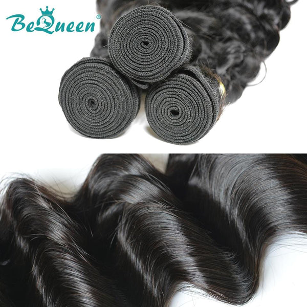 BeQueen  Paquets de Tissage Cheveux longs Natural Wave 100% Cheveux vierges de Couleur Noir #1B Longueur 8-40 pouces