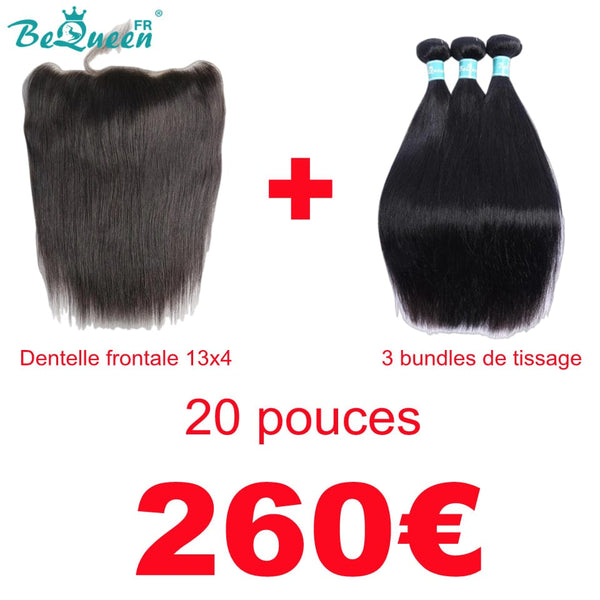 BeQueen Paquets de Tissage avec Frontale Lisse 12A 20 pouces EN PROMO