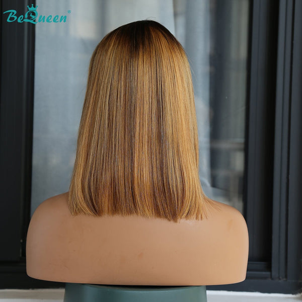 BeQueen Perruque Bob à Dentelle T Part 13x1x6 Cheveux lisses de couleur miel 4#mix27#