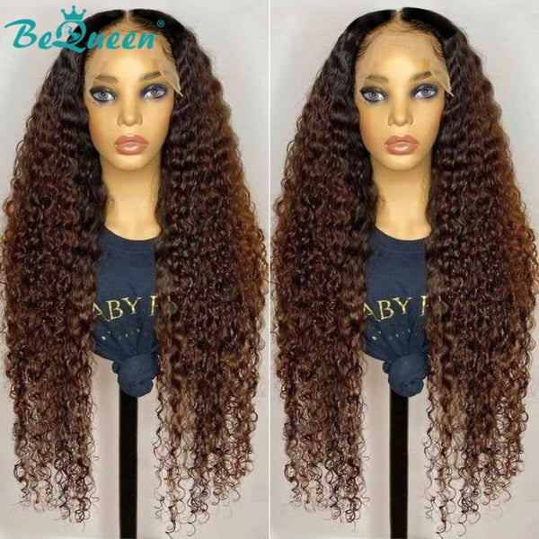 BeQueen Perruque Longue T Part Deep Wave Racine Noir et Marron