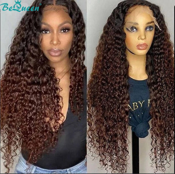 BeQueen Perruque Longue T Part Deep Wave Racine Noir et Marron