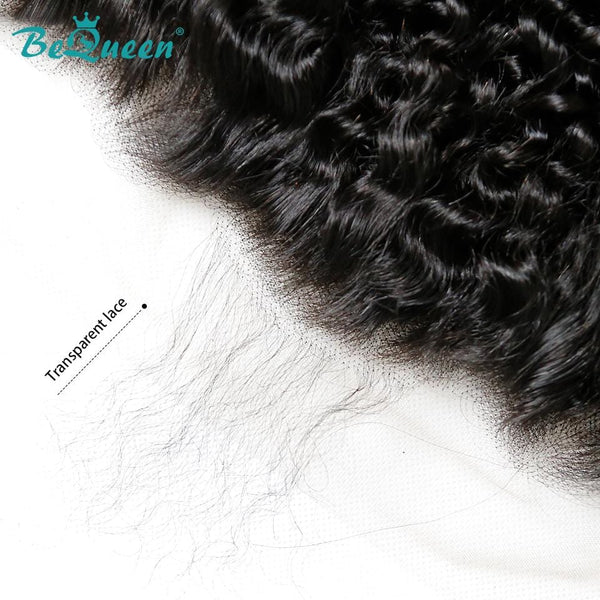 BeQueen Lace Frontal Transparent 13x4 &amp; 13x6 Vorgezupftes lockiges Haar Natürlicher Scheitel in Babyhaar 