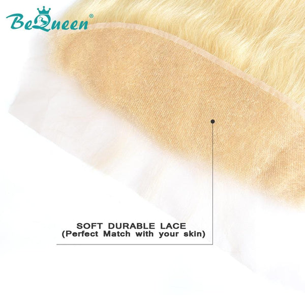 BeQueen Dentelle frontale transparente 13x4 Cheveux Humains Lisses de couleur Blonde #613