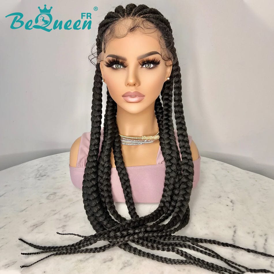 BeQueen Ghana Braids Full Lace Braids Wig 100 Synthetic Fiber Long Hair 30inches Natural Scalp