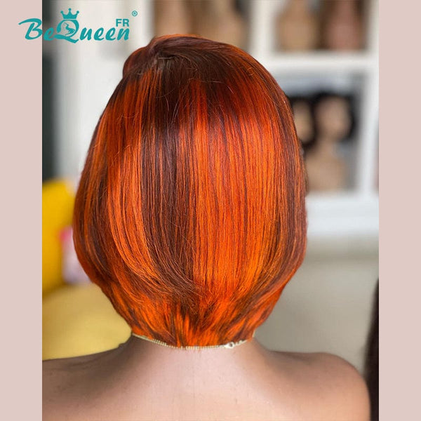 BeQueen  "Gleda" Perruque bob lisse avec lace frontale couleur rouge et orange