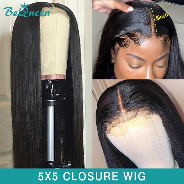 BeQueen 5x5 Lace Closure Wig 100% Human Hair 250% Density Best for Women with Dark Skin Tones