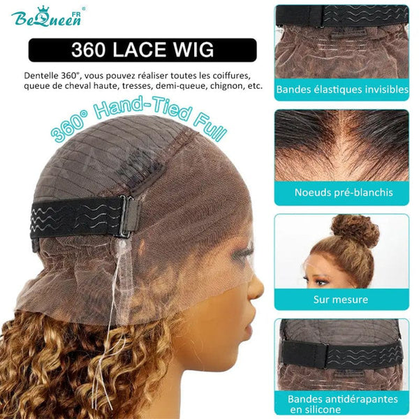 BeQueen "Alice" Perruque Longue Lace 360 Curly Wave avec Bande de Réglage Invisible Prêt à porter Sans Colle+ Pré-blanchiment Petit Prix FOU