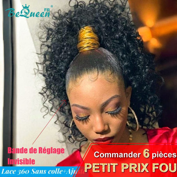 BeQueen "Alice" Perruque Longue Lace 360 Curly Wave avec Bande de Réglage Invisible Prêt à porter Sans Colle+ Queue de cheval haute Petit Prix FOU