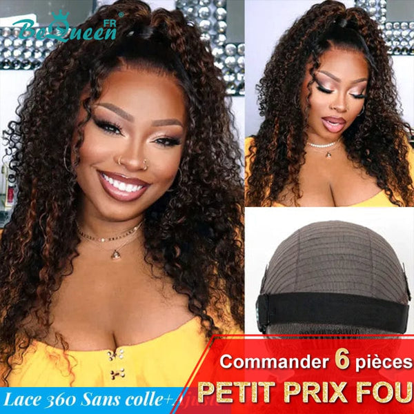 BeQueen "Dillan" Perruque Longue Lace 360 Curly Wave avec Bande de Réglage Invisible Prêt à porter Sans Colle+ Pré-blanchiment Petit Prix FOU