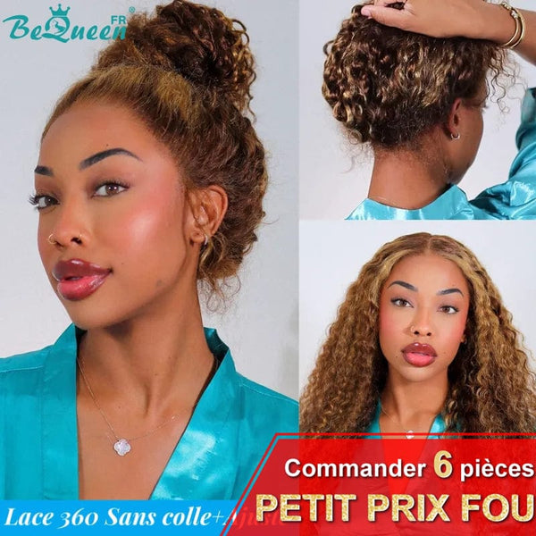 BeQueen "Eva" Perruque Longue Lace 360 Curly Wave avec Bande de Réglage Invisible Prêt à porter Sans Colle+ Pré-blanchiment Petit Prix FOU