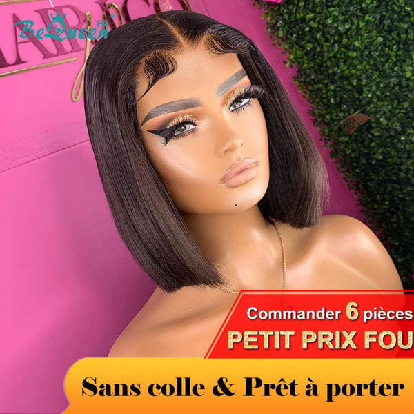 BeQueen "Sonia" Perruque Customisée Bob Lisse Prêt à porter Sans Colle 4X4 Petit Prix FOU