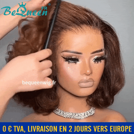BeQueen “Stephanie” Perruque Bob avec Lace Frontale Brun 250% densité en France