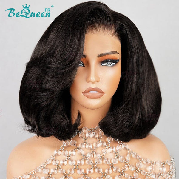 BeQueen „Stephanie“ Bob Bouncy Curl Perücke mit Spitzenverschluss Schwarz Super Density 