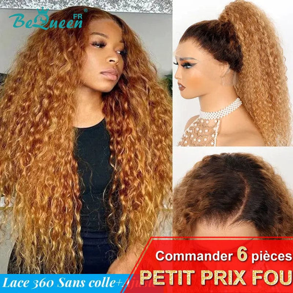 BeQueen "Taliesin" Perruque Longue Lace 360 Curly Wave avec Bande de Réglage Invisible Prêt à porter Sans Colle+ Pré-blanchiment Petit Prix FOU