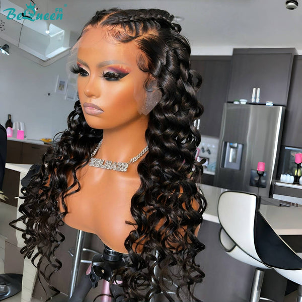 BeQueen "Summel" Perruque Customisée Longue naturel Wave couleur Noir Prêt à porter Sans Colle 13X4 avec Tresse